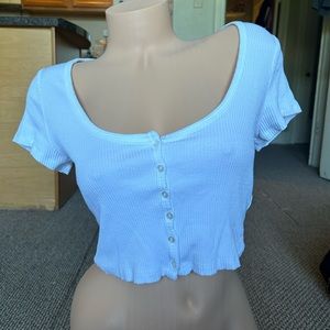 White short sleeve button up tee new